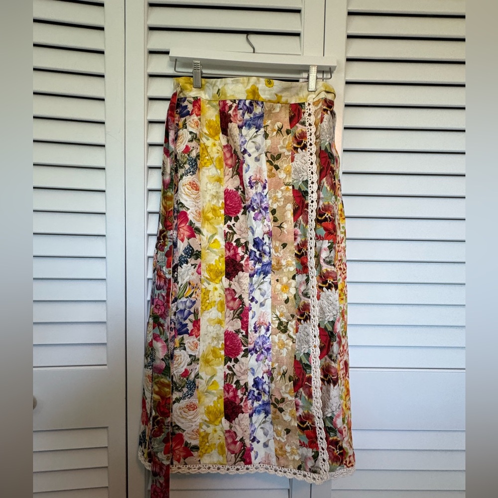 Zimmermann Wonderland Wrap Skirt In Spliced Stripe Floral M - Picture 3 of 4